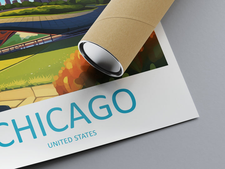 Chicago Travel Print Wall Art Chicago Wall Hanging Home Décor Chicago Gift Art Lovers Illinois Art Lover Gift Millennium Park Chicago Gift