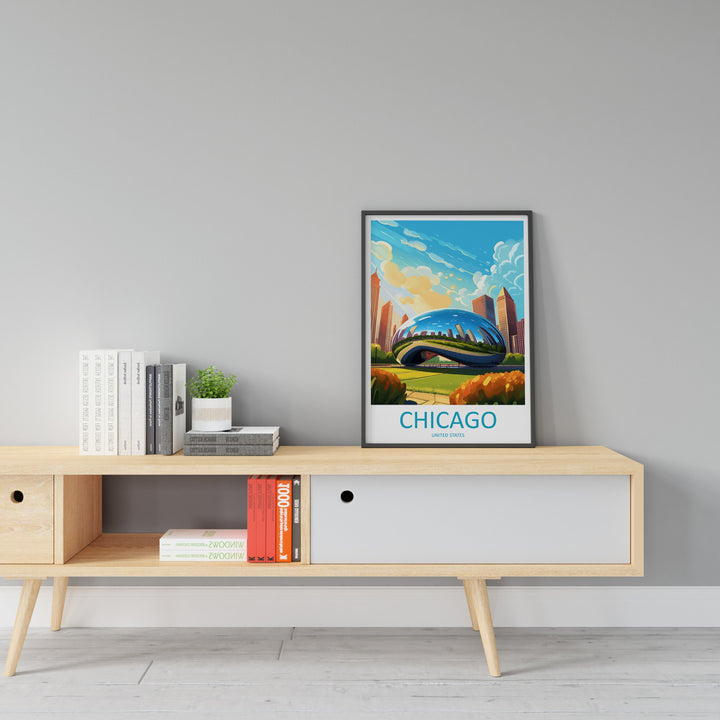 Chicago Travel Print Wall Art Chicago Wall Hanging Home Décor Chicago Gift Art Lovers Illinois Art Lover Gift Millennium Park Chicago Gift