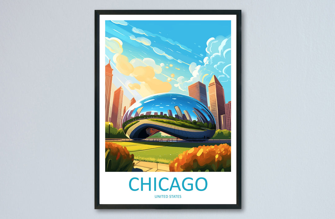 Chicago Travel Print Wall Art Chicago Wall Hanging Home Décor Chicago Gift Art Lovers Illinois Art Lover Gift Millennium Park Chicago Gift