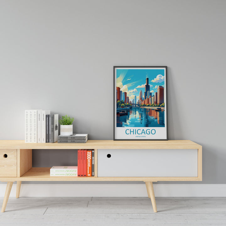 Chicago Travel Print Wall Art Chicago Wall Hanging Home Décor Chicago Gift Art Lovers Illinois Art Lover Gift