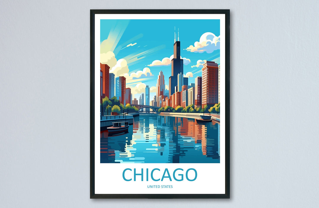 Chicago Travel Print Wall Art Chicago Wall Hanging Home Décor Chicago Gift Art Lovers Illinois Art Lover Gift