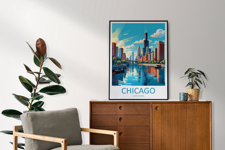 Chicago Travel Print Wall Art Chicago Wall Hanging Home Décor Chicago Gift Art Lovers Illinois Art Lover Gift