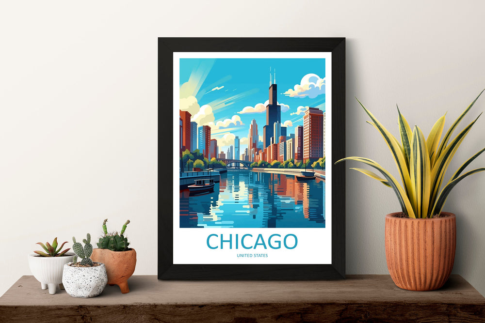 Chicago Travel Print Wall Art Chicago Wall Hanging Home Décor Chicago Gift Art Lovers Illinois Art Lover Gift