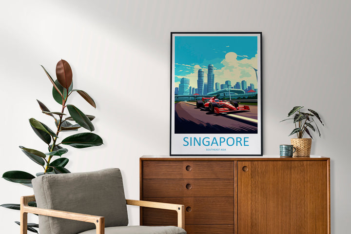 Singapore Travel Print Wall Decor Singapore Circuit Poster Motorsport Travel Print Art Print Racing Illustration Singapore Race car Art