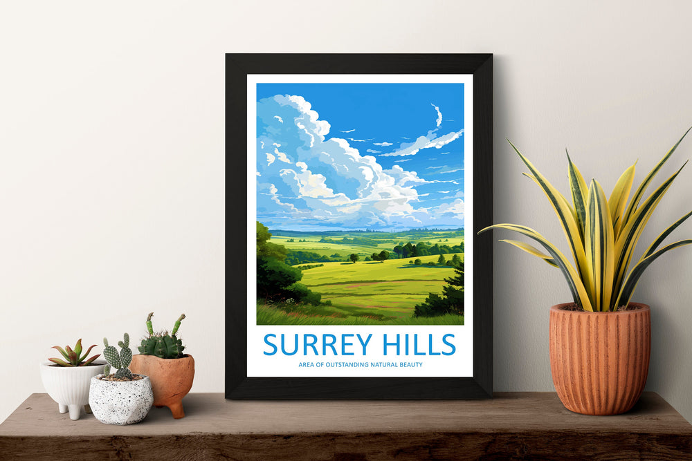 Surrey Hills Travel Print Wall Art Surrey Hills Wall Hanging Home Decor Surrey Hills Gift Art Lovers Wall Art AONB Wall Print AONB Print