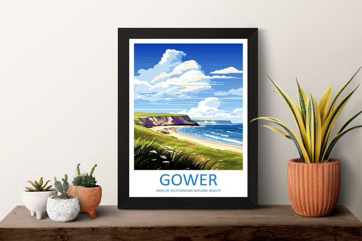 Gower Peninsula Travel Print Wall Art Gower Peninsula Wall Hanging Home Decor Gower Peninsula Gift Art Lovers Wall Art AONB Print