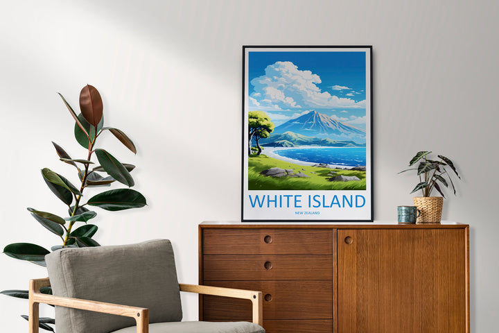 White Island Travel Print Wall Art White Island Wall Hanging Home Décor White Island Gift Art Lovers New Zealand Art Lover Gift White Island