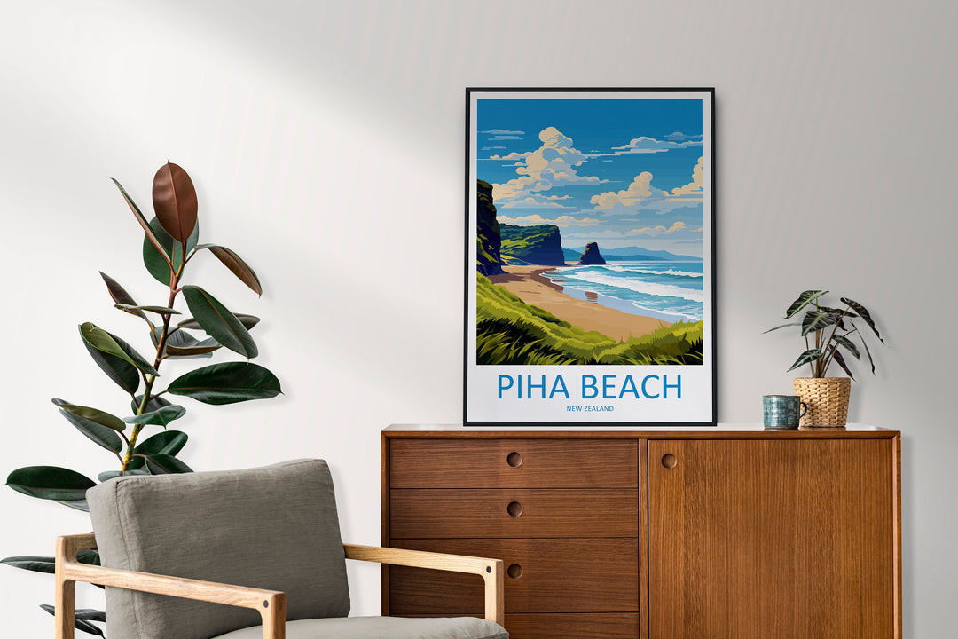 Piha Beach Travel Print Wall Art Piha Beach Wall Hanging Home Décor Piha Beach Gift Art Lovers New Zealand Art Lover Gift Piha Beach Gift