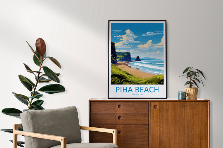 Piha Beach Travel Print Wall Art Piha Beach Wall Hanging Home Décor Piha Beach Gift Art Lovers New Zealand Art Lover Gift Piha Beach Gift