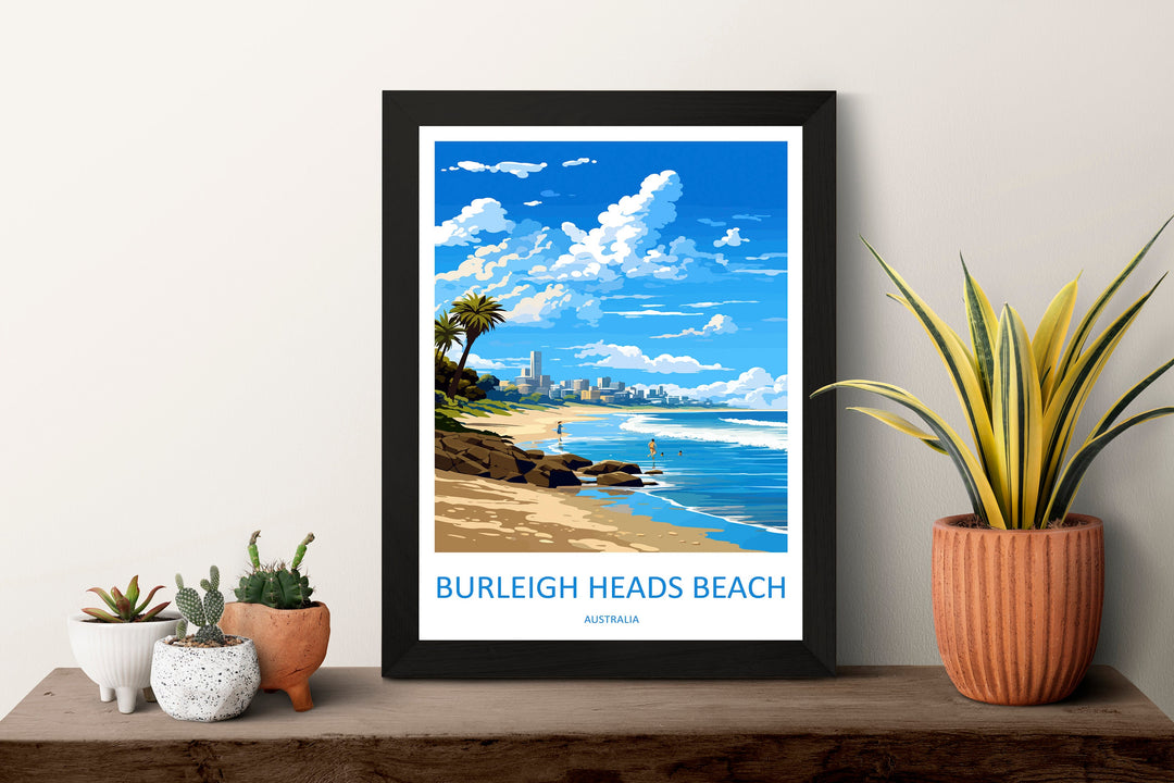 Burleigh Beach Travel Print Wall Art Burleigh Beach Wall Hanging Home Décor Burleigh Beach Gift Art Lovers Wall Art Australia Poster Art