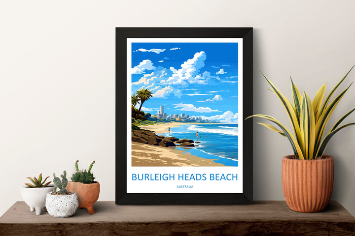 Burleigh Beach Travel Print Wall Art Burleigh Beach Wall Hanging Home Décor Burleigh Beach Gift Art Lovers Wall Art Australia Poster Art