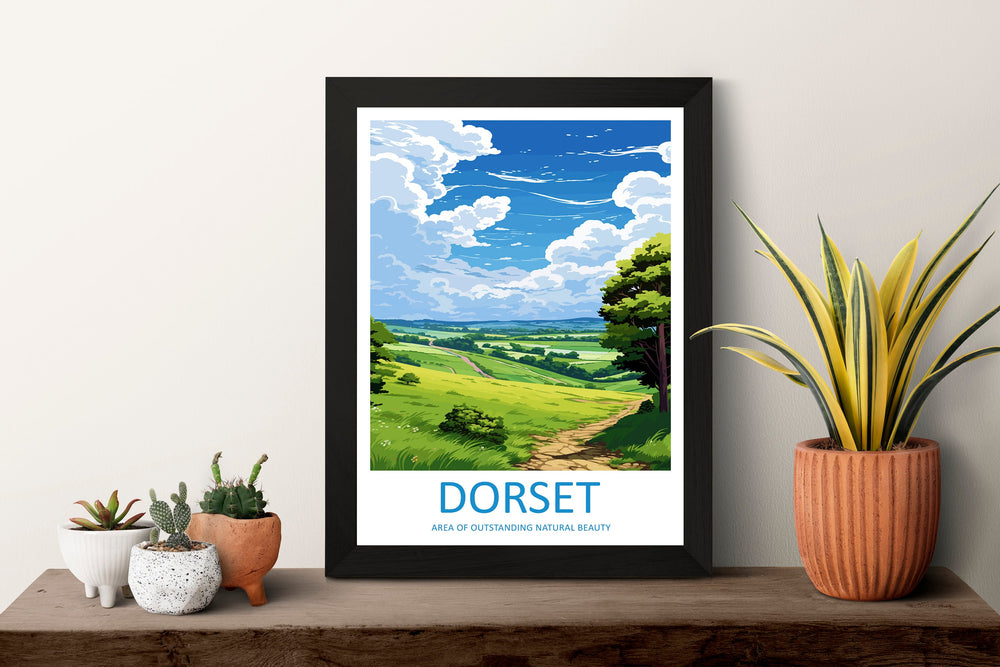 Dorset Travel Print Wall Art Dorset Wall Hanging Home Decor Dorset Gift Art Lovers Wall Art AONB Print