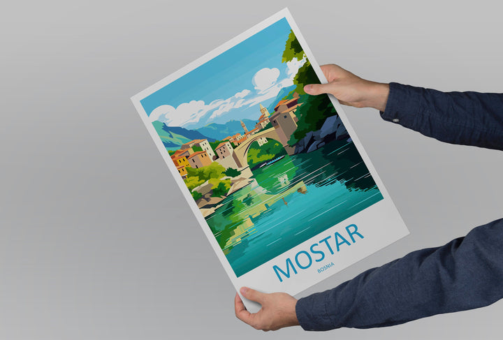 Mostar Travel Print Mostar Bosnia Home Décor Mostar Art Print Herzegovina City Room Print For Stari Most Bridge Koski Mehmed-Pasha Gift Art