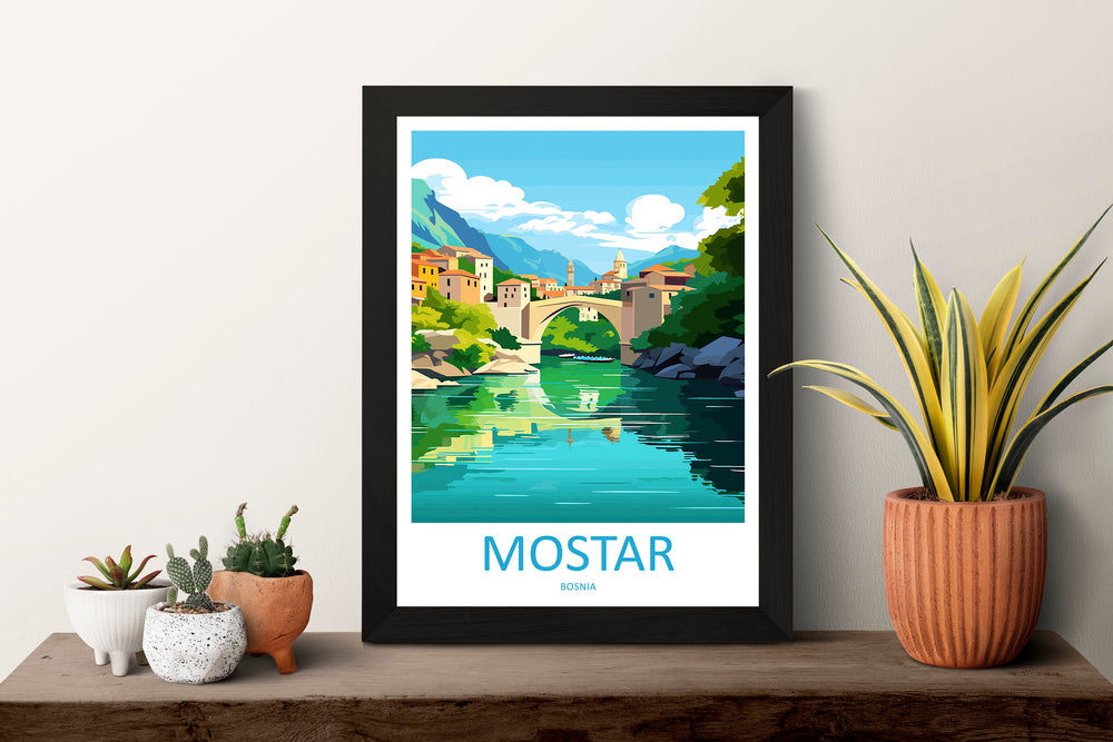Mostar Travel Print Mostar Bosnia Home Décor Mostar Art Print Herzegovina City Room Print For Stari Most Bridge Koski Mehmed-Pasha Gift Art