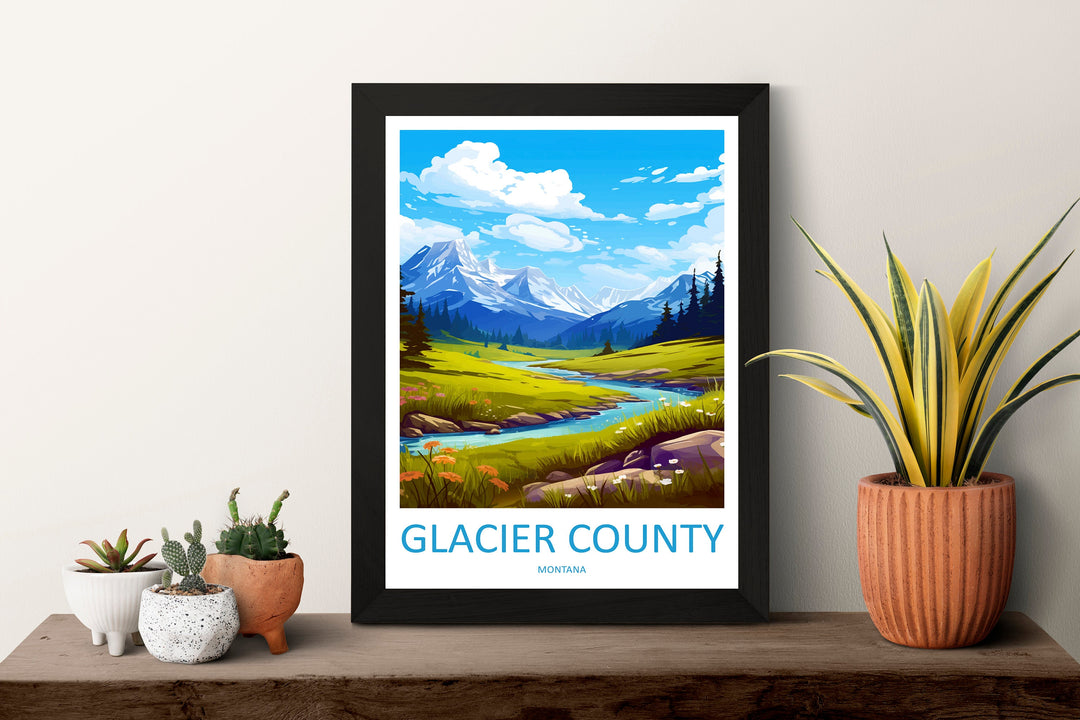 Glacier County Travel Print Wall Art Glacier County Wall Hanging Home Décor Glacier County Gift Art Lovers Montana Art Lover Gift