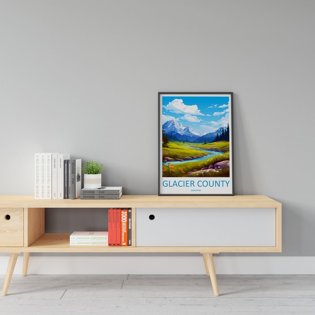 Glacier County Travel Print Wall Art Glacier County Wall Hanging Home Décor Glacier County Gift Art Lovers Montana Art Lover Gift