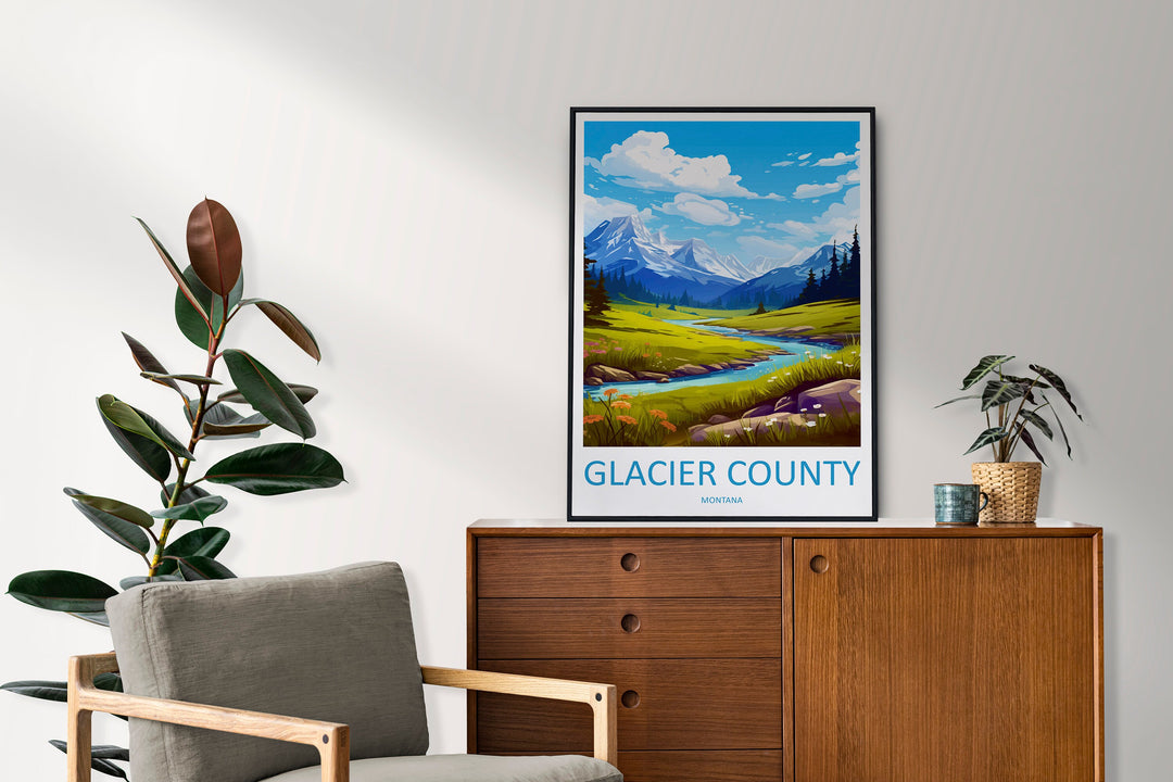 Glacier County Travel Print Wall Art Glacier County Wall Hanging Home Décor Glacier County Gift Art Lovers Montana Art Lover Gift