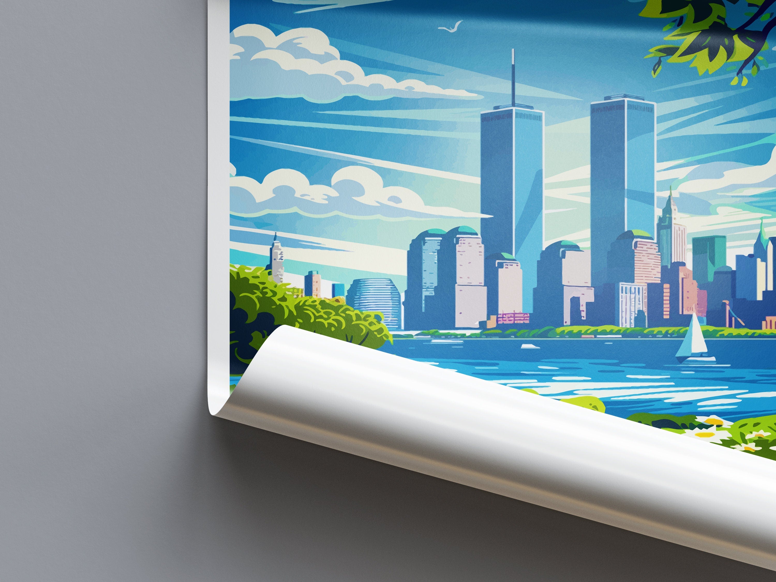 New York Twin Towers Retro Travel Print