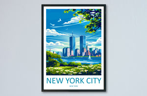 New York Twin Towers Retro Travel Print