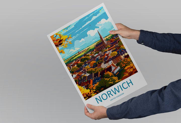 Norwich Travel Print Wall Art Norwich Wall Hanging Home Décor Norwich Gift Art Lovers England Art Lover Gift Norwich Travel Gift