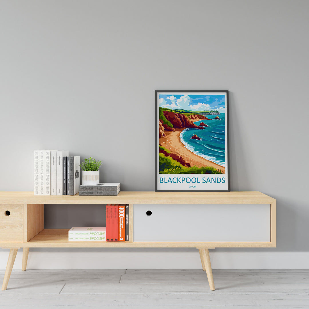 Blackpool Sands Travel Print Wall Art Blackpool Sands Wall Hanging Home Decor Blackpool Sands Gift Art Lovers Wall Art Devon Travel Art
