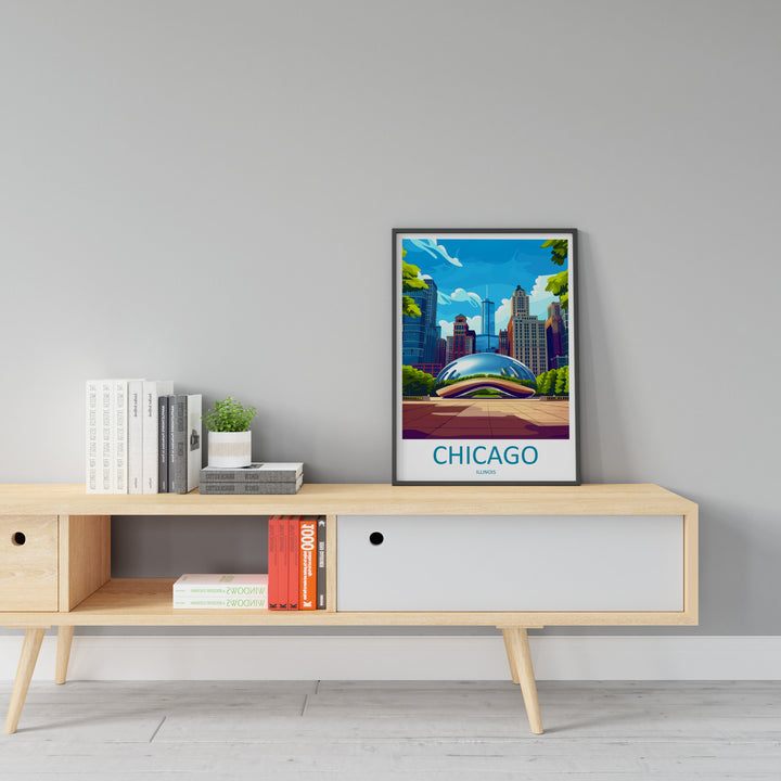 Chicago Travel Print Wall Art Chicago Wall Hanging Home Décor Chicago Gift Art Lovers Illinois Art Lover Gift Millennium Park Chicago Gift