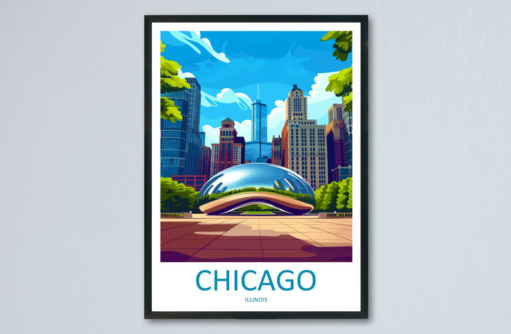 Chicago Travel Print Wall Art Chicago Wall Hanging Home Décor Chicago Gift Art Lovers Illinois Art Lover Gift Millennium Park Chicago Gift