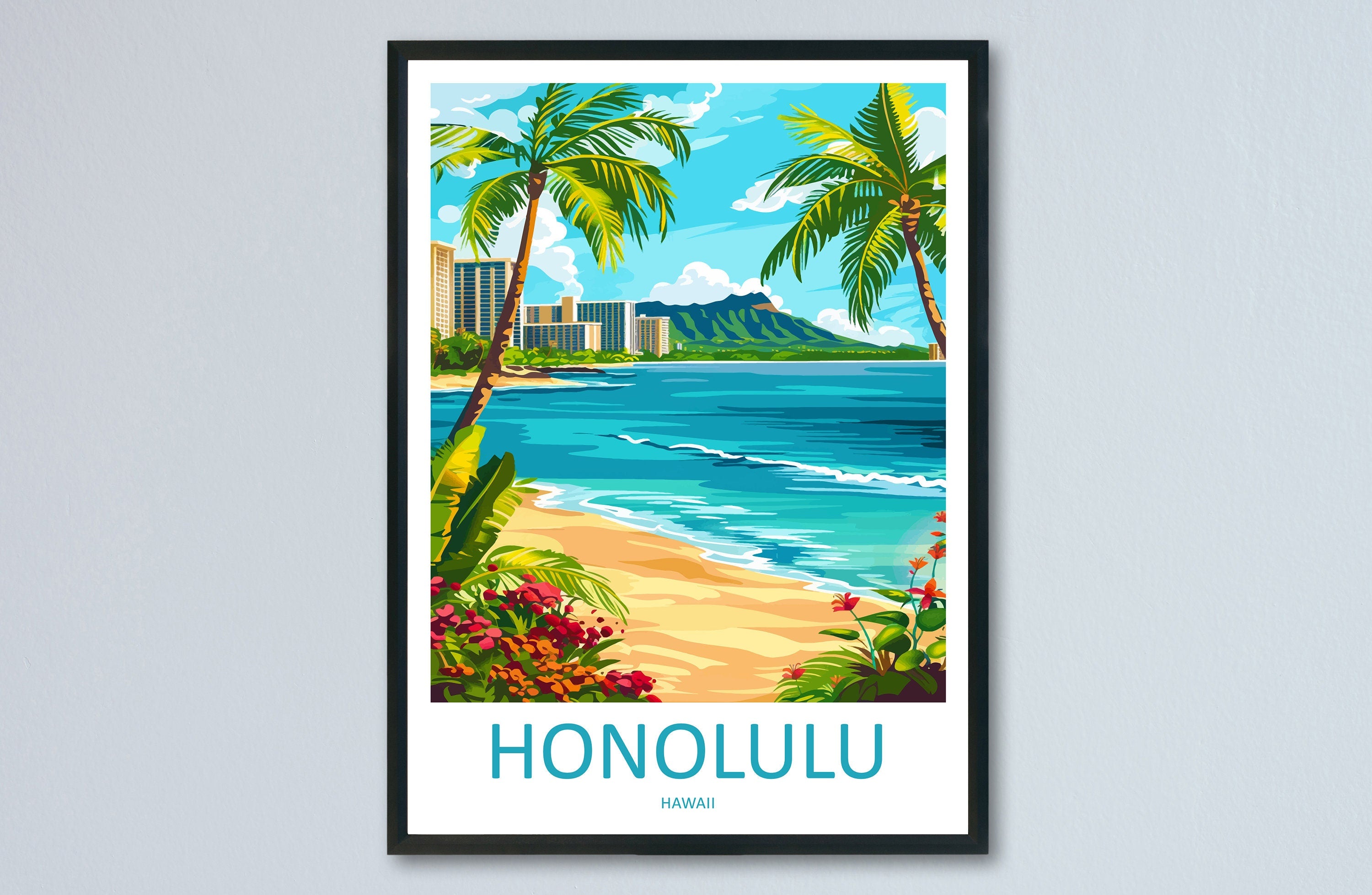 Honolulu Travel Print Wall Art Honolulu Wall Hanging Home Décor Honolulu Gift Art Lovers Hawaii Art Lover Gift Print Artwork