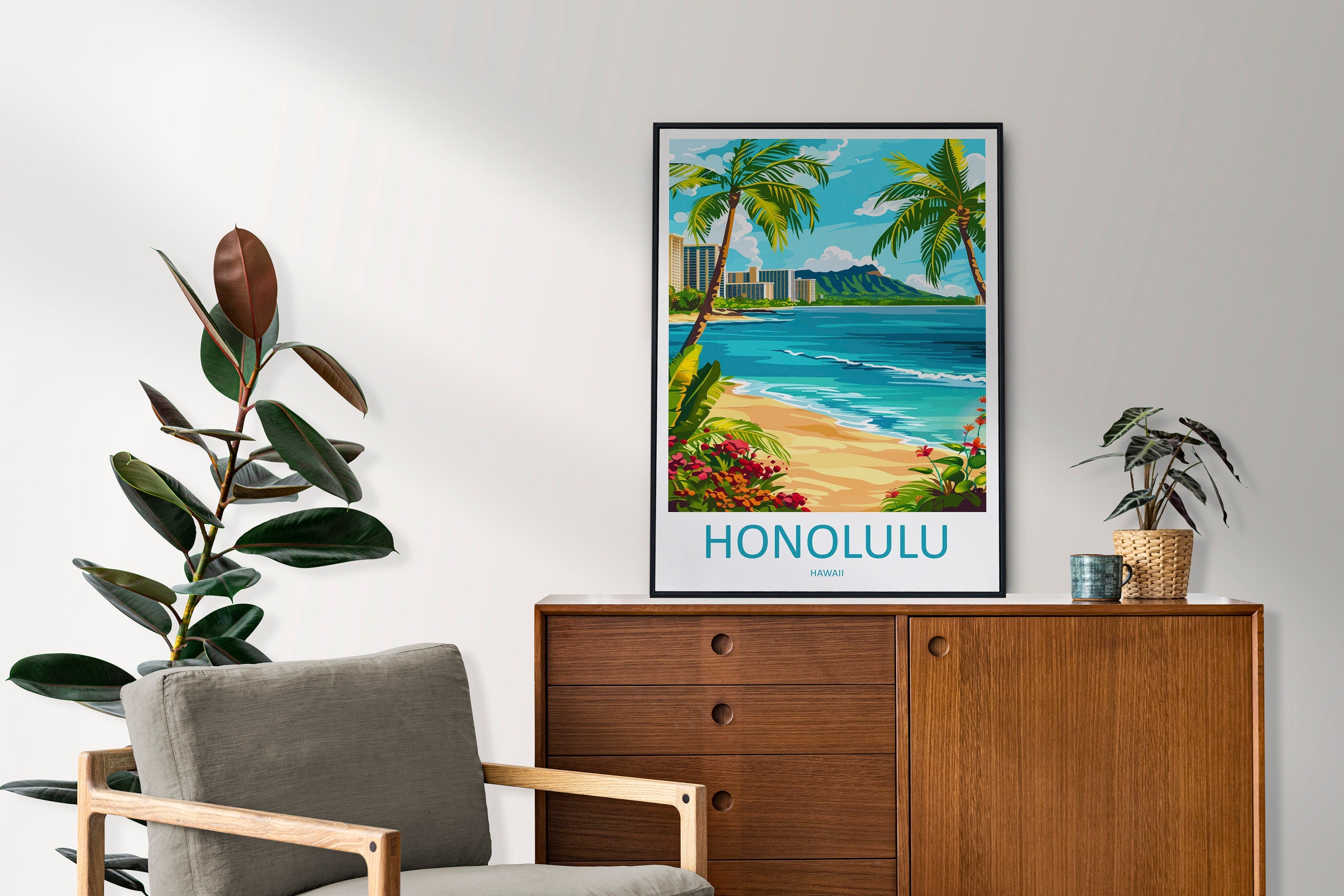 Honolulu Travel Print Wall Art Honolulu Wall Hanging Home Décor Honolulu Gift Art Lovers Hawaii Art Lover Gift Print Artwork