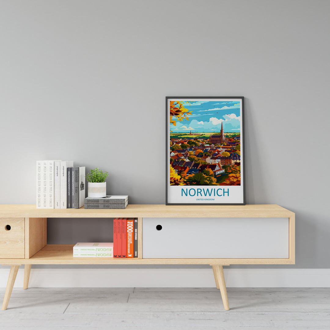 Norwich Travel Print Wall Art Norwich Wall Hanging Home Décor Norwich Gift Art Lovers England Art Lover Gift Norwich Travel Gift