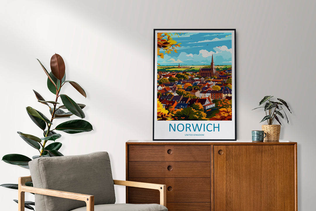 Norwich Travel Print Wall Art Norwich Wall Hanging Home Décor Norwich Gift Art Lovers England Art Lover Gift Norwich Travel Gift