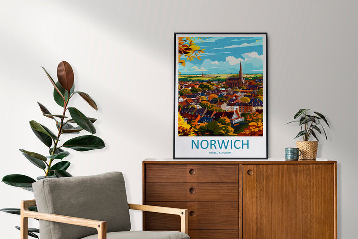 Norwich Travel Print Wall Art Norwich Wall Hanging Home Décor Norwich Gift Art Lovers England Art Lover Gift Norwich Travel Gift