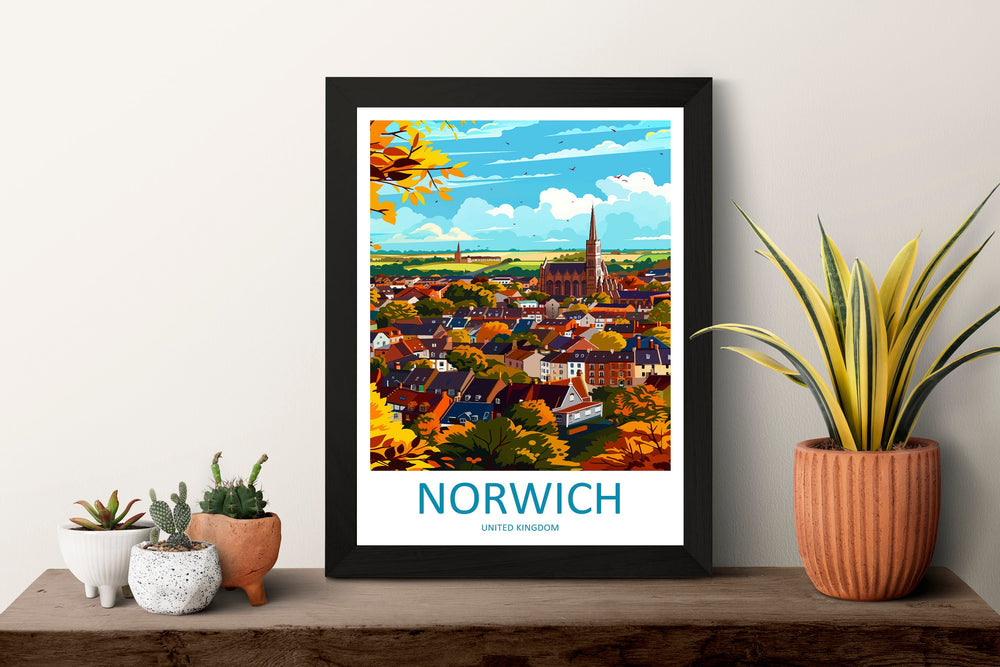 Norwich Travel Print Wall Art Norwich Wall Hanging Home Décor Norwich Gift Art Lovers England Art Lover Gift Norwich Travel Gift