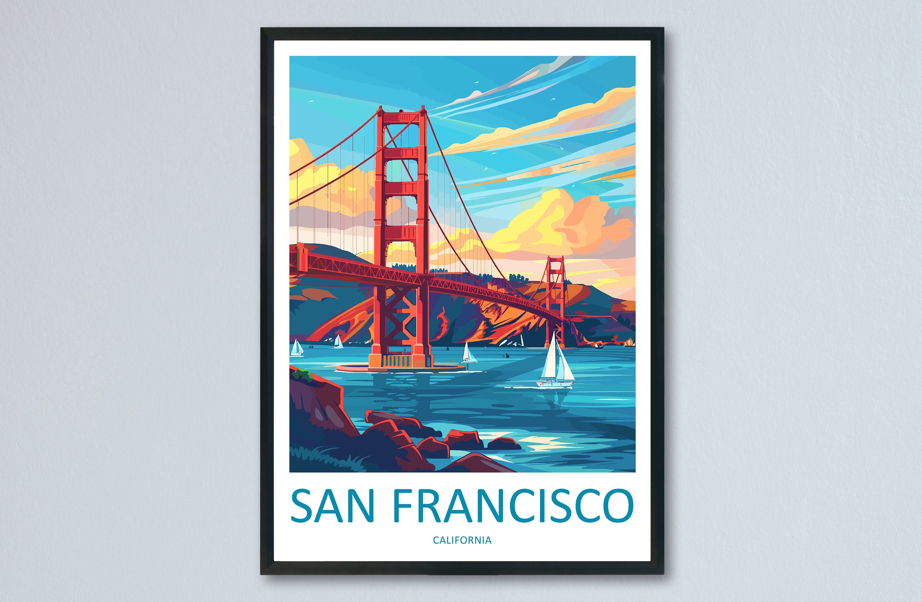 San Francisco Golden Gate Travel Print Wall Art San Francisco Wall Hanging Home Décor San Francisco Gift Art Lovers California Art Lover