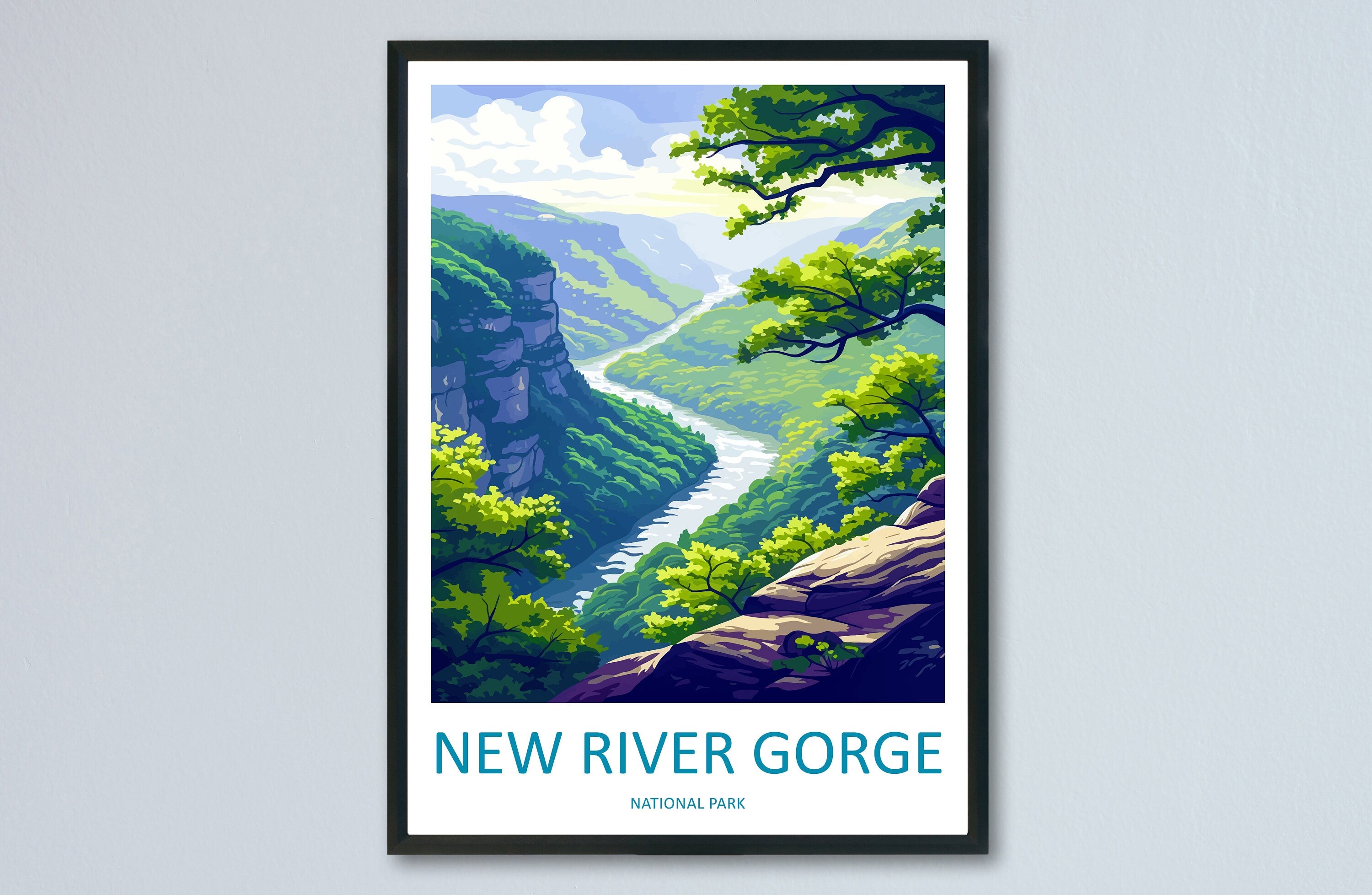 New River Gorge Print New River Gorge Home Décor National Park Art Print New River Gorge Wall Print For Park Gift Wall Hanging