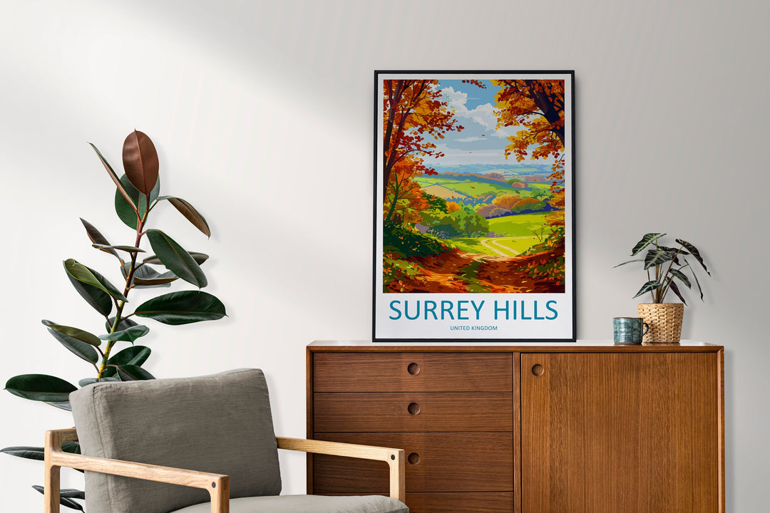 Surrey Hills Travel Print Wall Art Surrey Hills Wall Hanging Home Decoration Surrey Hills Gift Art Lovers Wall Art Print Art Surrey Hills