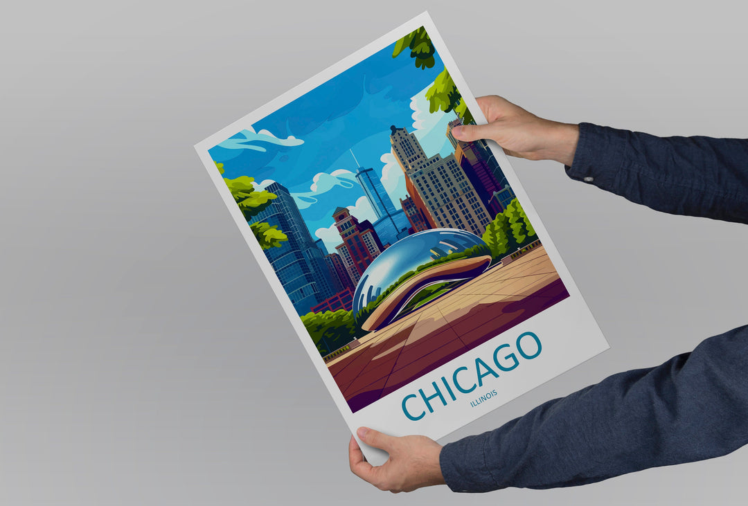 Chicago Travel Print Wall Art Chicago Wall Hanging Home Décor Chicago Gift Art Lovers Illinois Art Lover Gift Millennium Park Chicago Gift