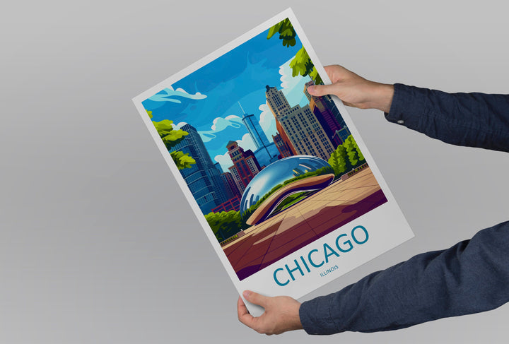 Chicago Travel Print Wall Art Chicago Wall Hanging Home Décor Chicago Gift Art Lovers Illinois Art Lover Gift Millennium Park Chicago Gift