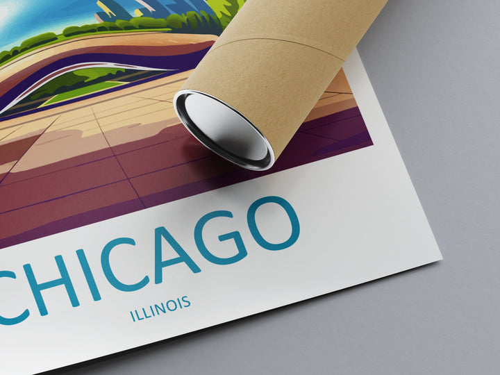 Chicago Travel Print Wall Art Chicago Wall Hanging Home Décor Chicago Gift Art Lovers Illinois Art Lover Gift Millennium Park Chicago Gift