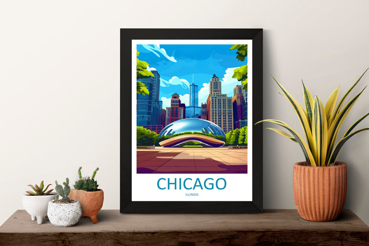 Chicago Travel Print Wall Art Chicago Wall Hanging Home Décor Chicago Gift Art Lovers Illinois Art Lover Gift Millennium Park Chicago Gift