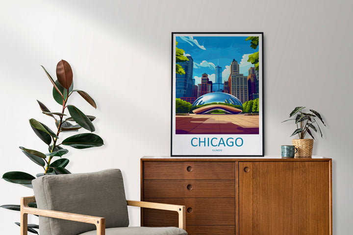 Chicago Travel Print Wall Art Chicago Wall Hanging Home Décor Chicago Gift Art Lovers Illinois Art Lover Gift Millennium Park Chicago Gift