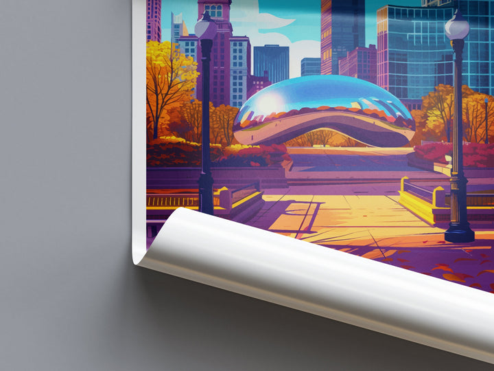 Chicago Travel Print Wall Art Chicago Wall Hanging Home Décor Chicago Gift Art Lovers Illinois Art Lover Gift Millennium Park Chicago Gift