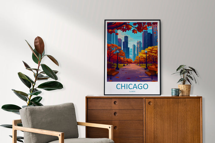 Chicago Travel Print Wall Art Chicago Wall Hanging Home Décor Chicago Gift Art Lovers Illinois Art Lover Gift