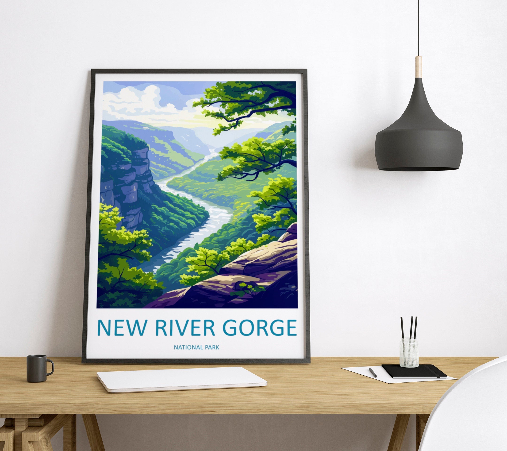 New River Gorge Print New River Gorge Home Décor National Park Art Print New River Gorge Wall Print For Park Gift Wall Hanging