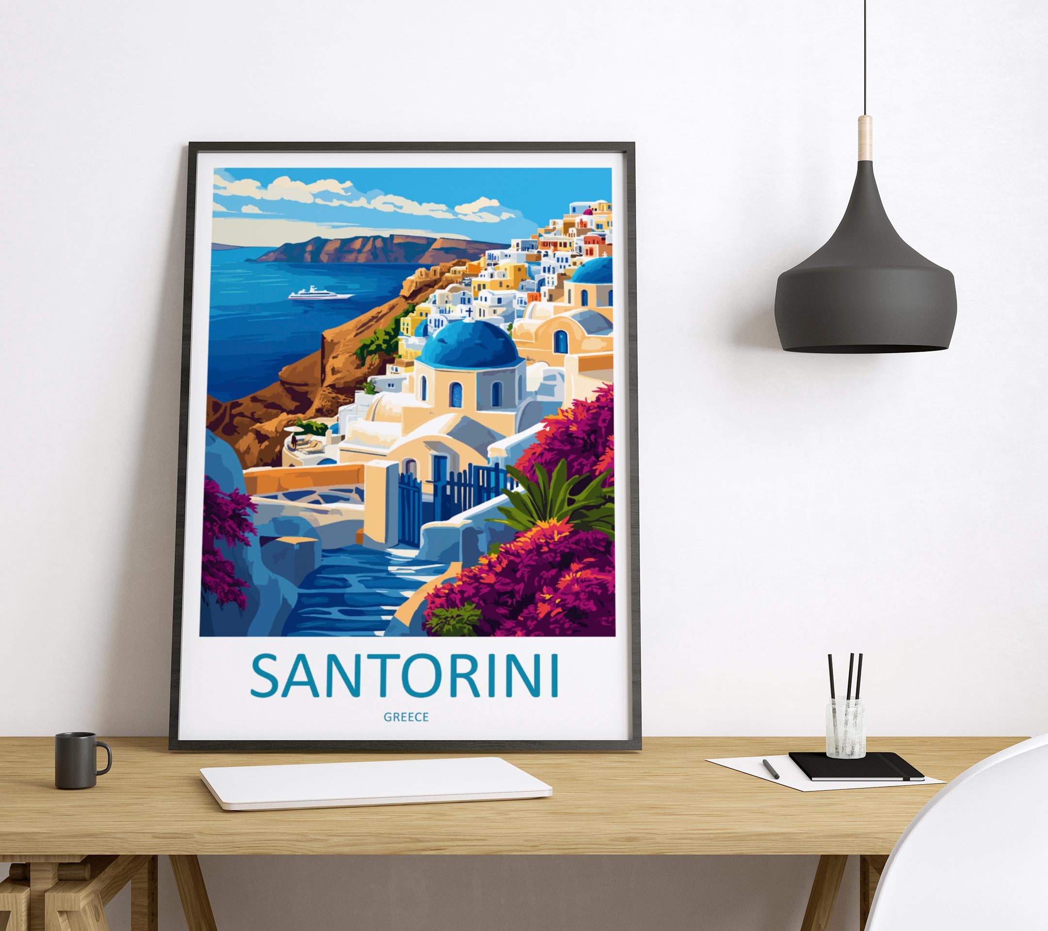 Santorini Travel Print Wall Art Santorini Greece Wall Hanging Home Decoration Santorini Gift Art Lovers Wall Art Print Santorini Greek Print