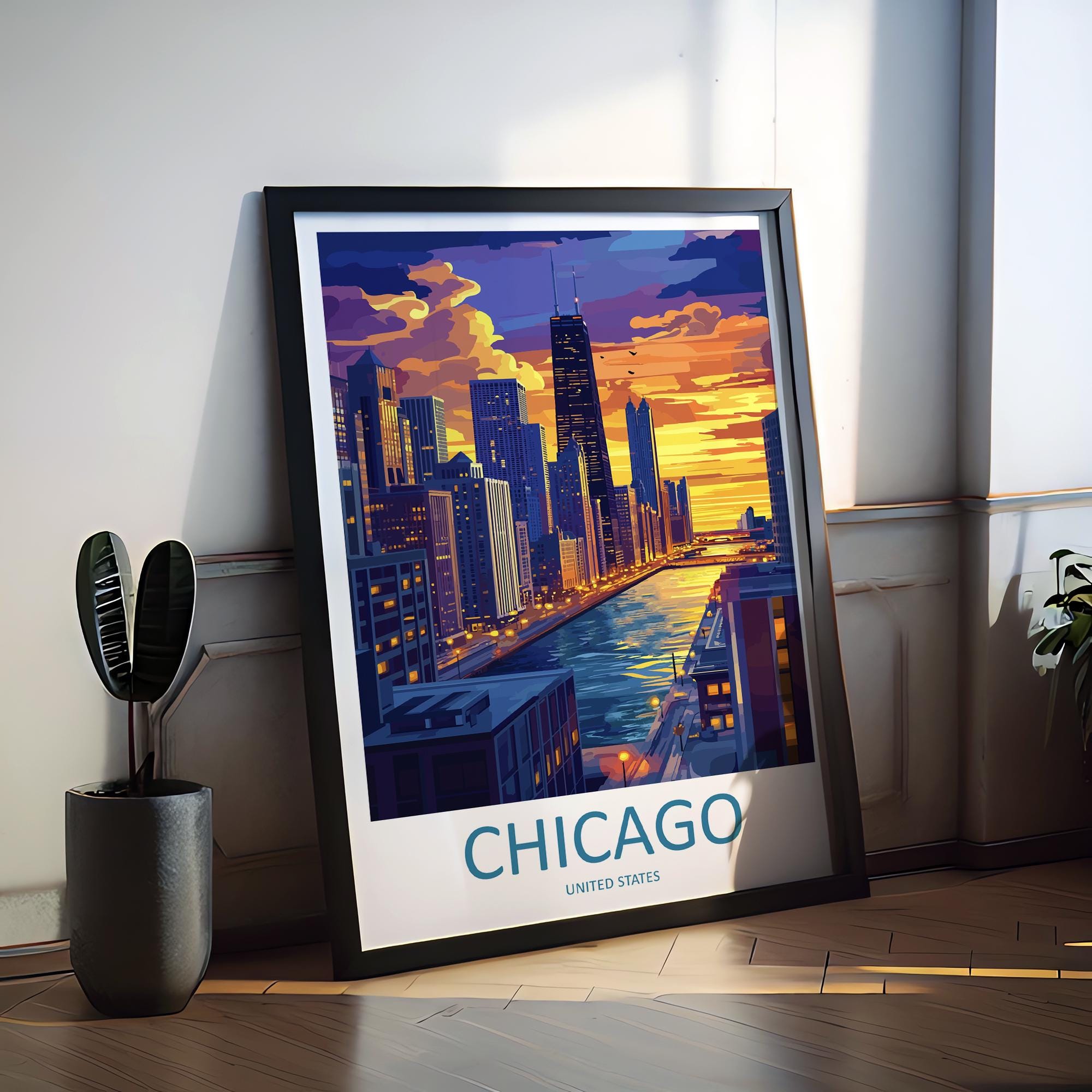 Chicago Travel Print Wall Art Chicago Wall Hanging Home Décor Chicago Gift Art Lovers Illinois Art Lover Gift