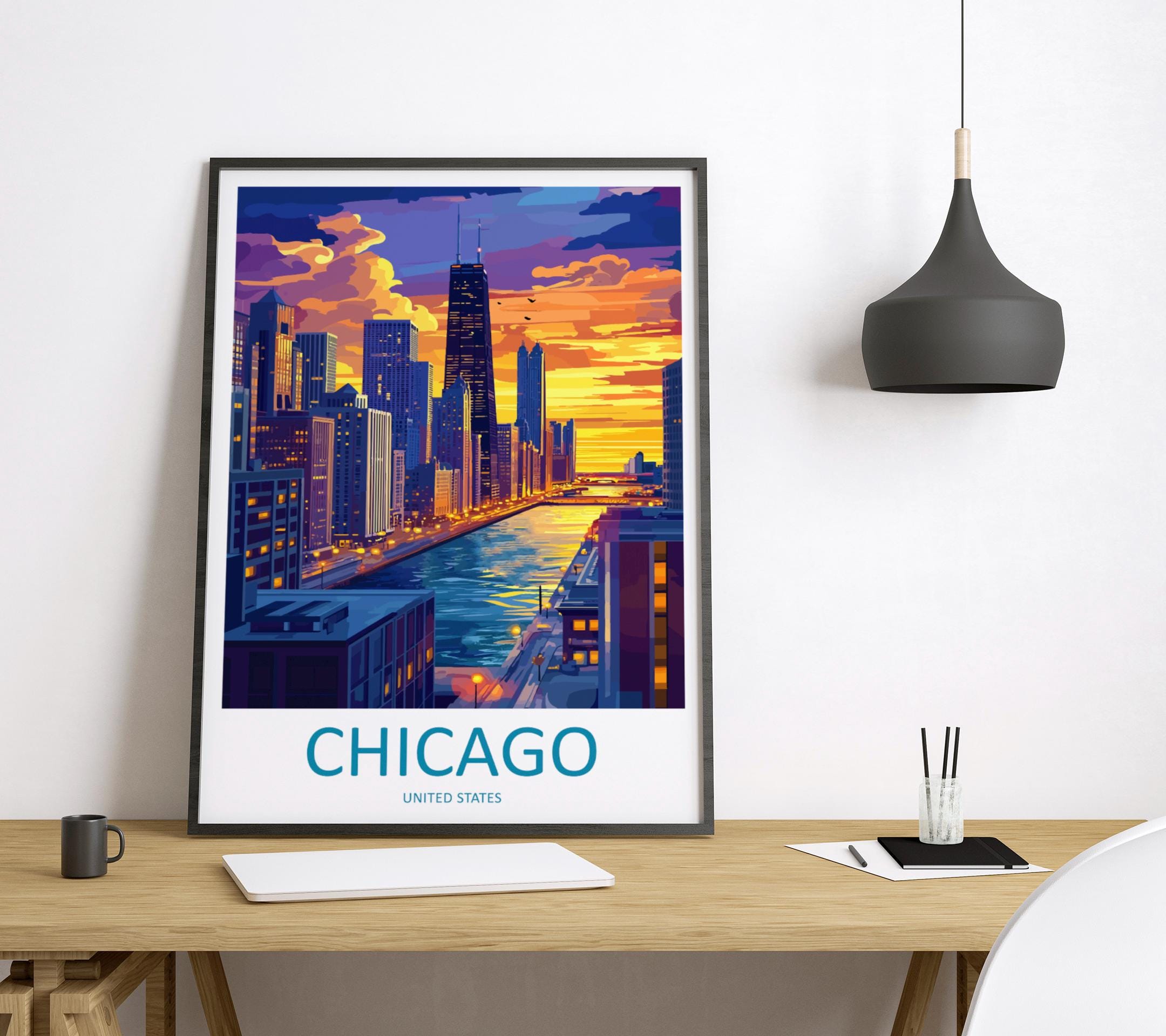 Chicago Travel Print Wall Art Chicago Wall Hanging Home Décor Chicago Gift Art Lovers Illinois Art Lover Gift