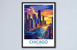 Chicago Travel Print Wall Art Chicago Wall Hanging Home Décor Chicago Gift Art Lovers Illinois Art Lover Gift