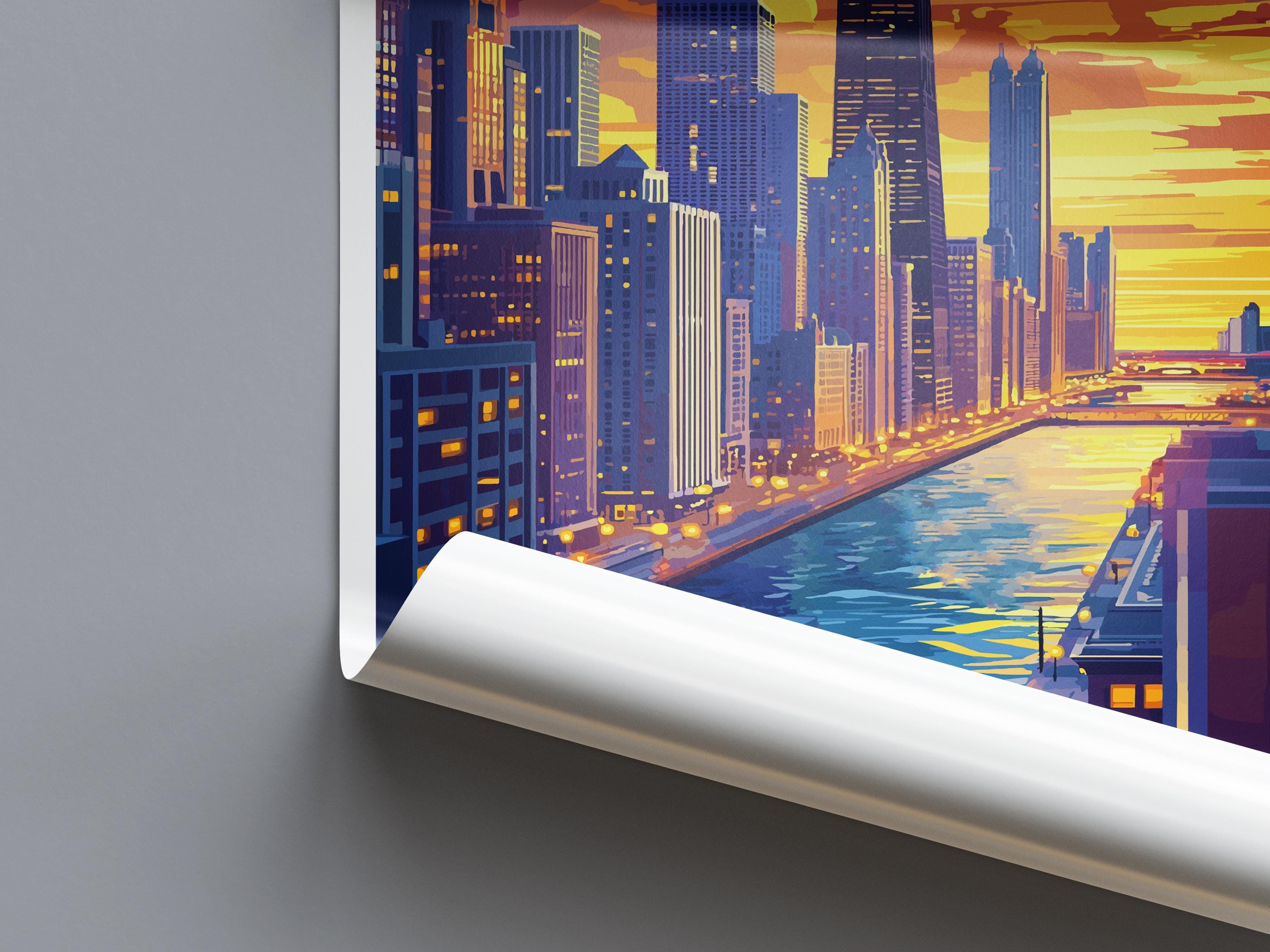 Chicago Travel Print Wall Art Chicago Wall Hanging Home Décor Chicago Gift Art Lovers Illinois Art Lover Gift