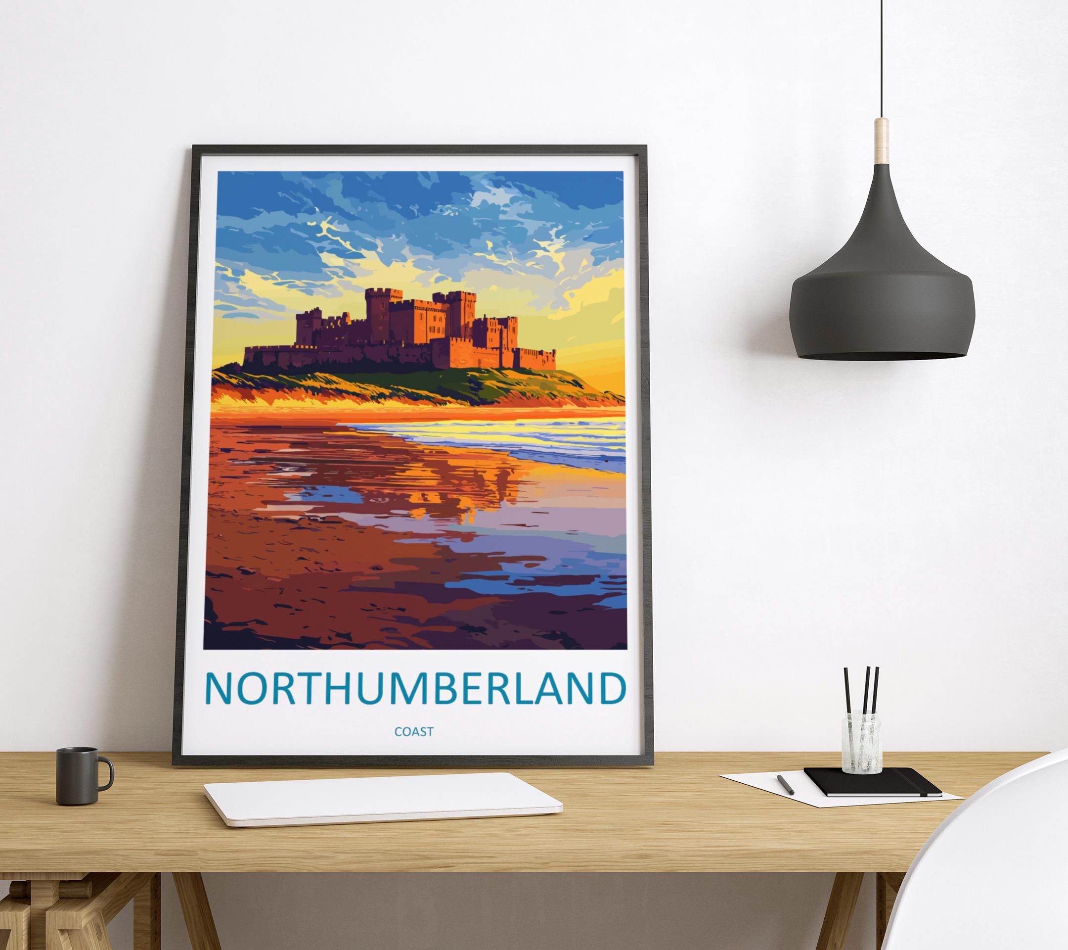 Northumberland Coast Travel Print Wall Art Northumberland Coast Wall Hanging Home Decor Northumberland Coast Gift Art Lovers Wall Art ANOB